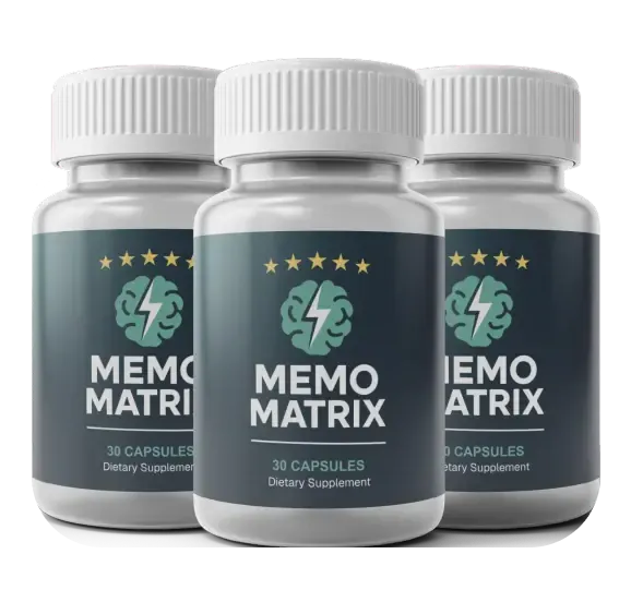 Memo Matrix supplement bottle — 8-ingredient neural support formula for memory and focus
